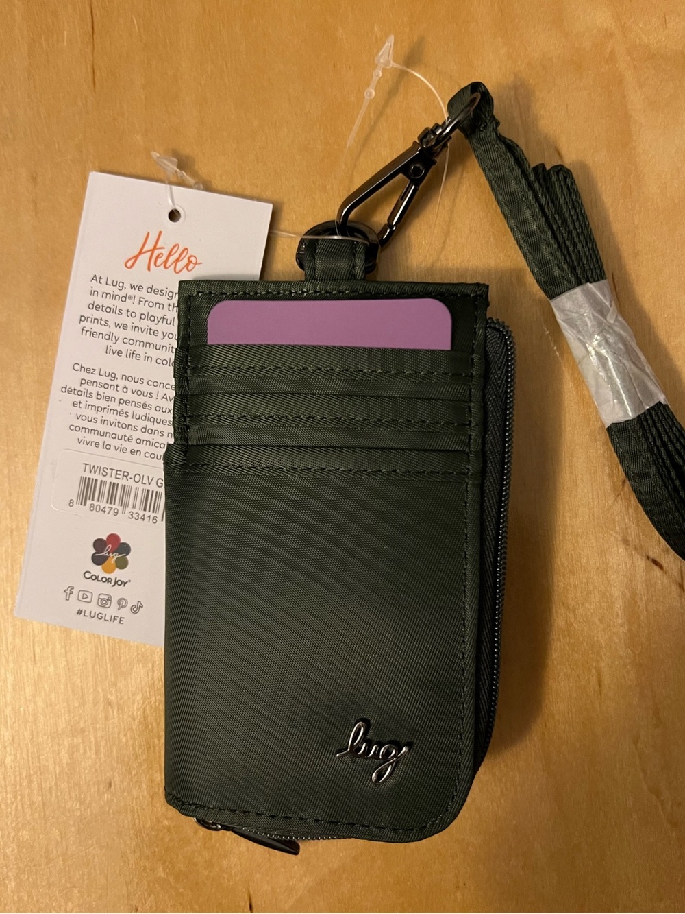 lug Twister RFID Lanyard Wallet in Olive green NWT